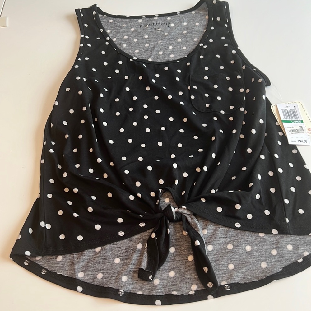 COPY - Rebellious one polka dot tank with pocket and knot detail